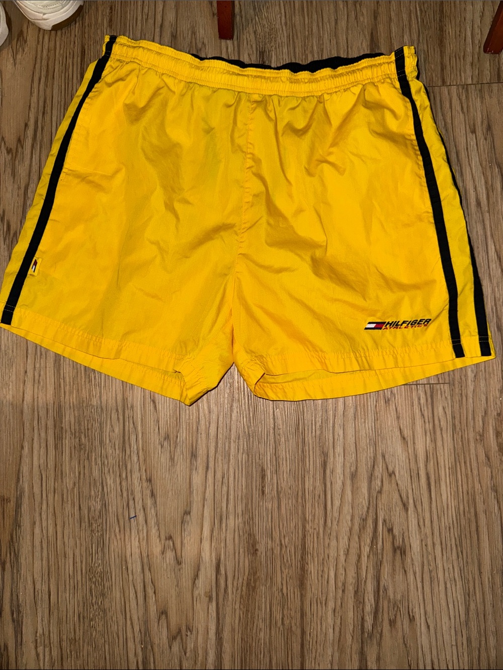 Tommy Hilfiger Men’s Bright Yellow Swim Board Shorts with Black Trim L VTG